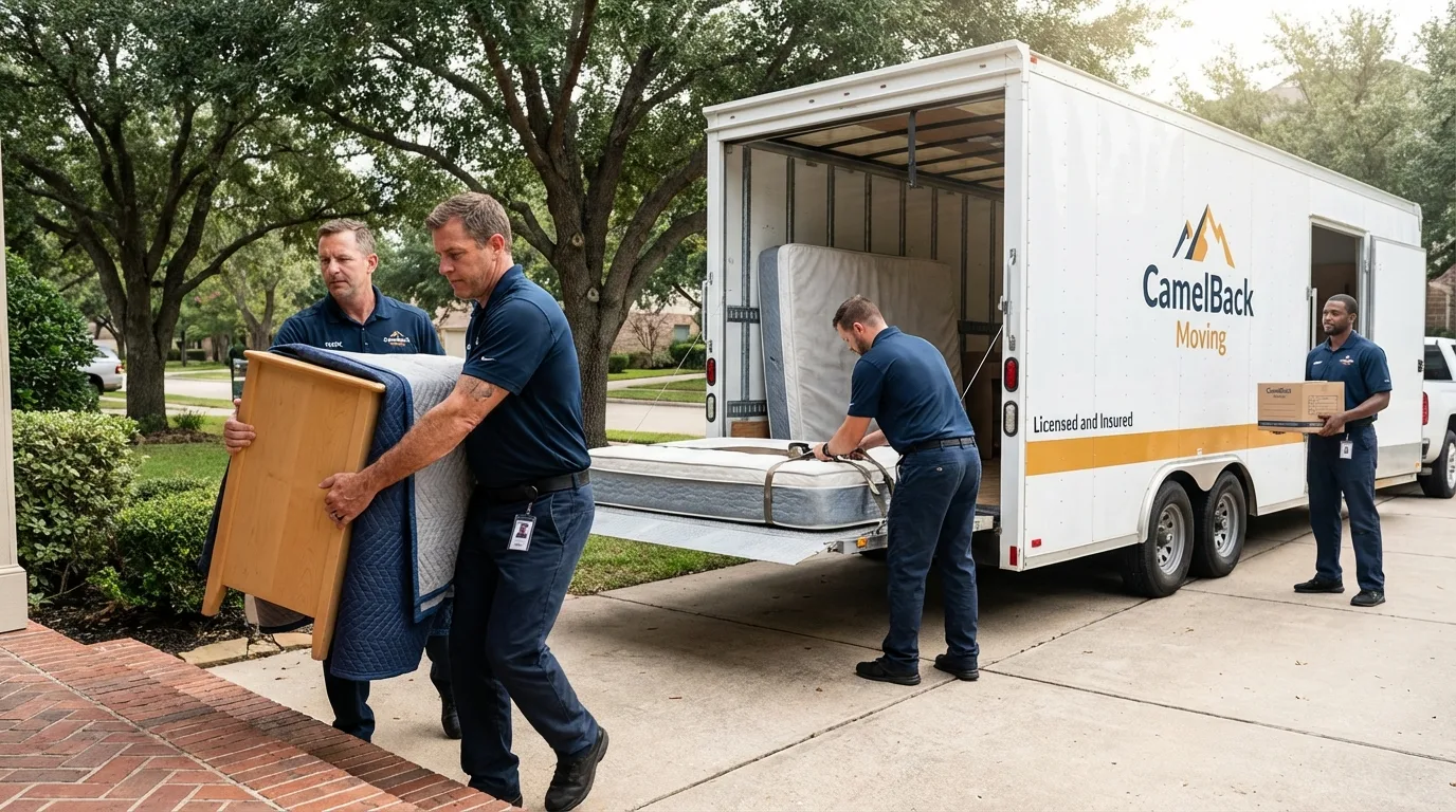 Crew loading residential truck for cross-state move from New Holland, PA